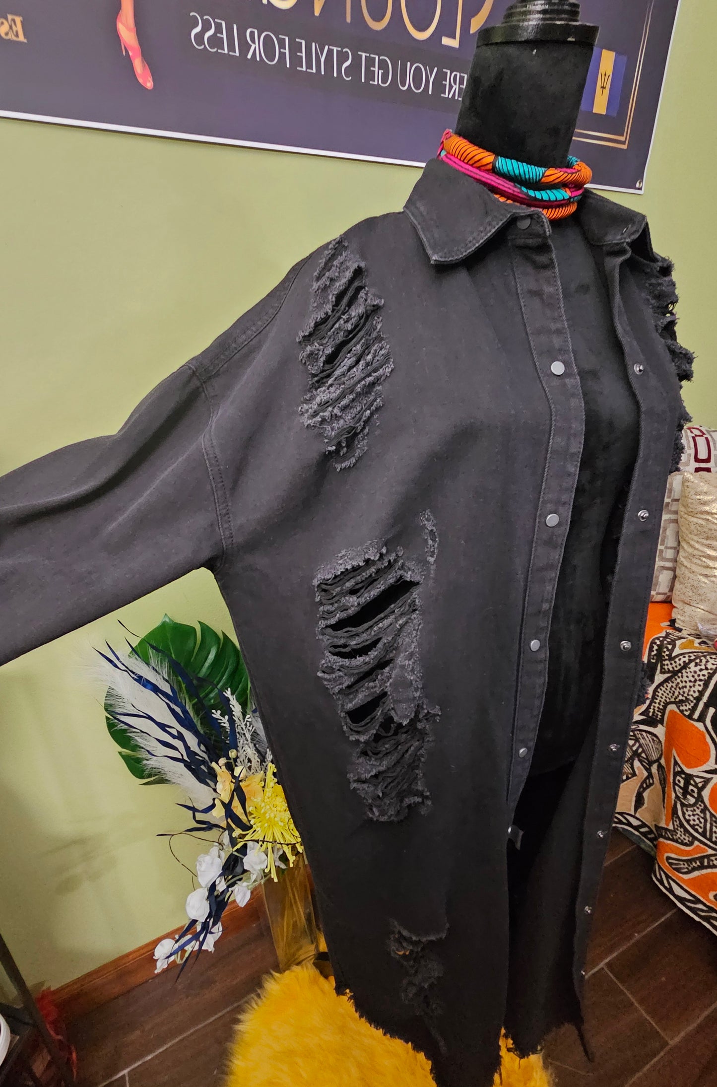 Blue Edit Black Distressed Jacket Size Medium