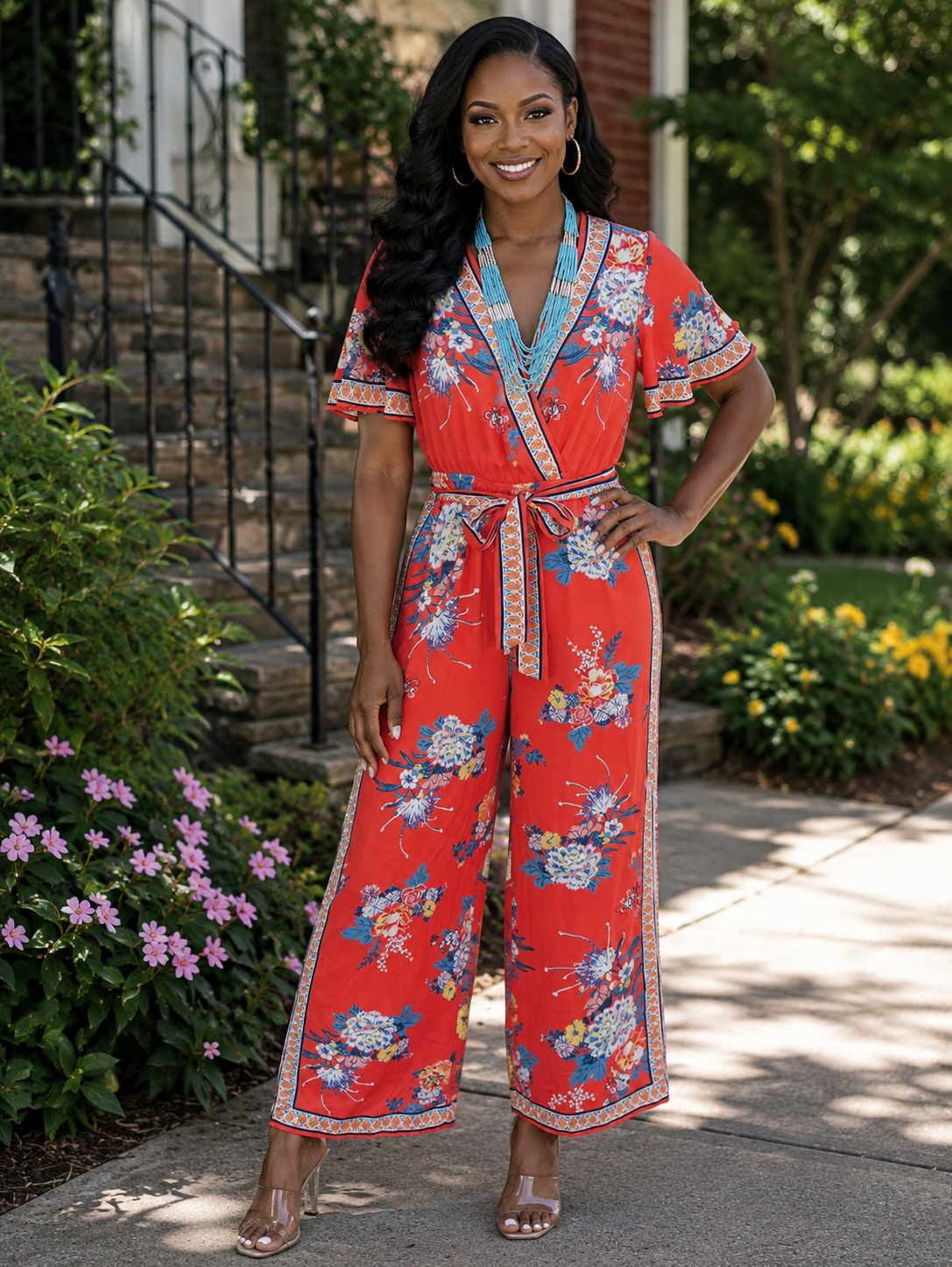Flying Tomato Orange Floral Jumpsuit Size Medium