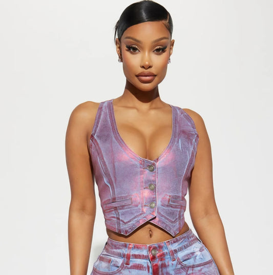 NWT FashionNova Denim Vest Size Slim Medium