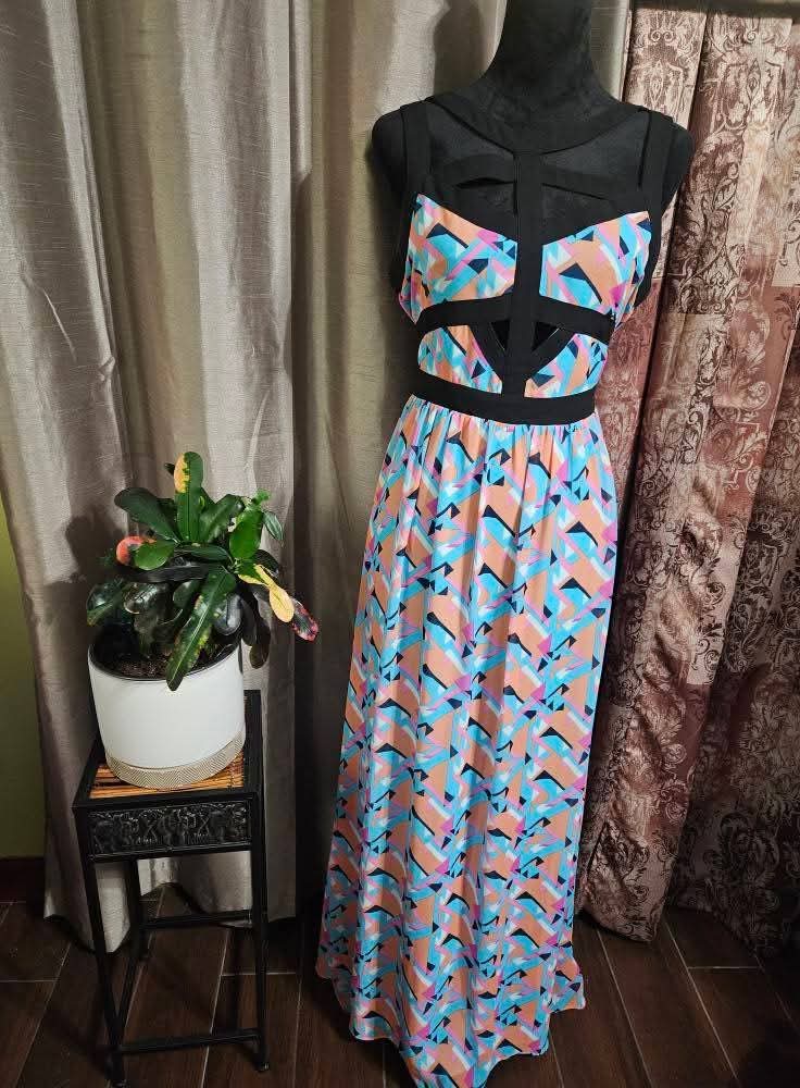 Fable Mixed Print & Black Maxi Dress Size Medium