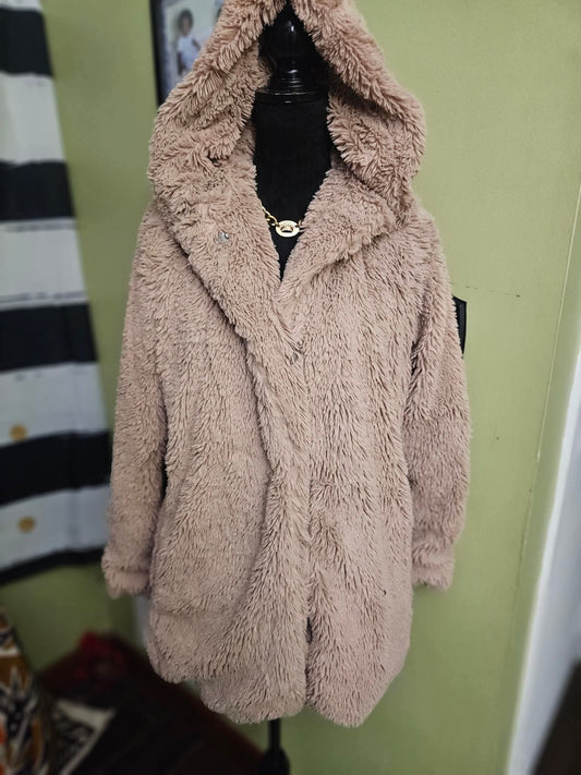 GAP Beige Shaggy 3/4 Hooded Jacket Size Small/Sim Medium