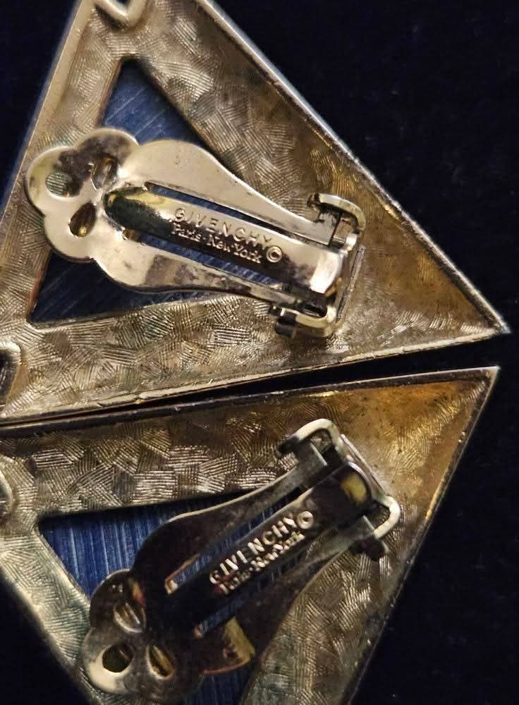 Vintage Givenchy Clip On Earrings, Navy
