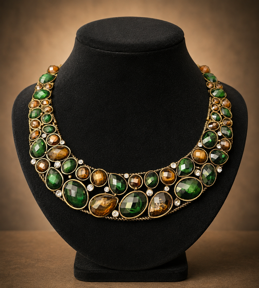 Brown and Green Stone Blinged Necklace