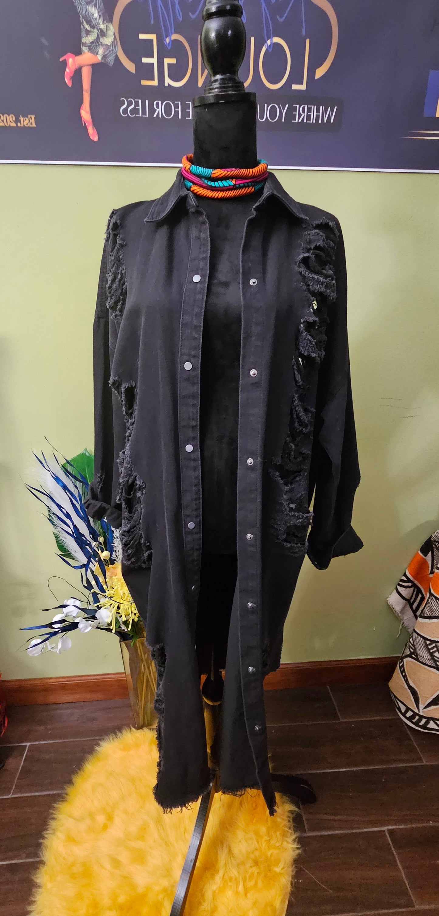 Blue Edit Black Distressed Jacket Size Medium