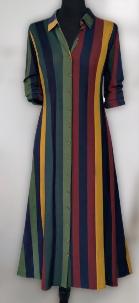 Unbranded Burgundy Green Striped Shirt Dress Size XXL