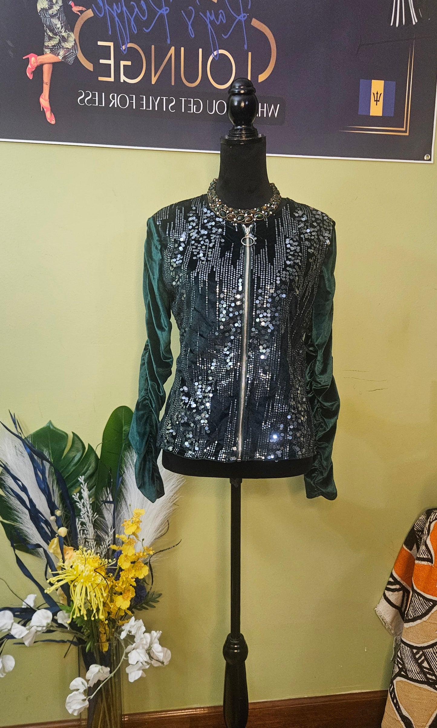 Chic Me Green Sequin Jacket Size Medium