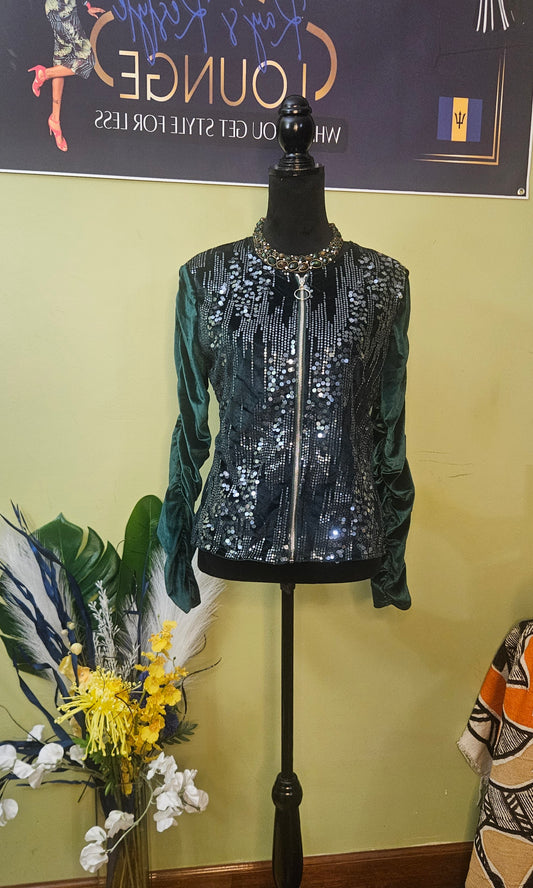 Chic Me Green Sequin Jacket Size Medium