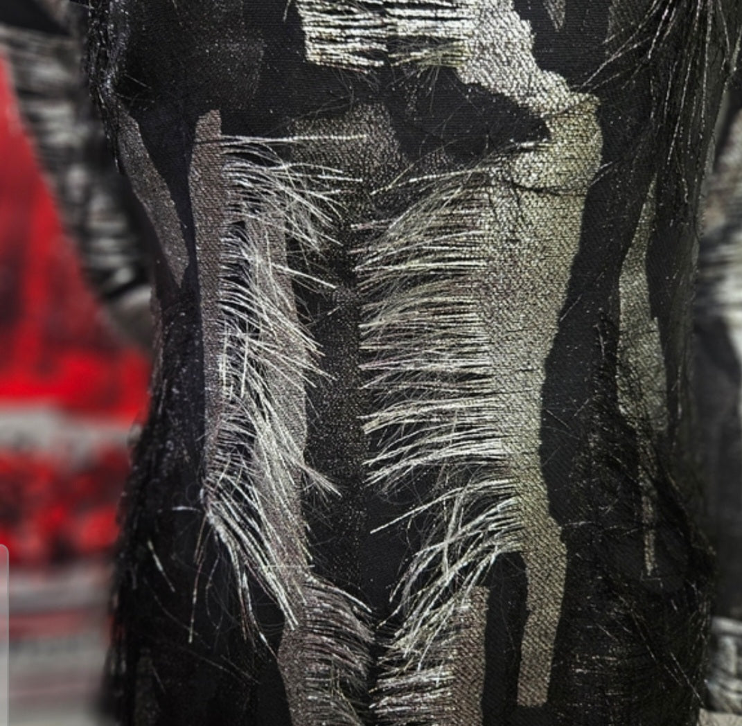 Snow Xue Gau Black and Silver Shimmer Dress Best Size Small