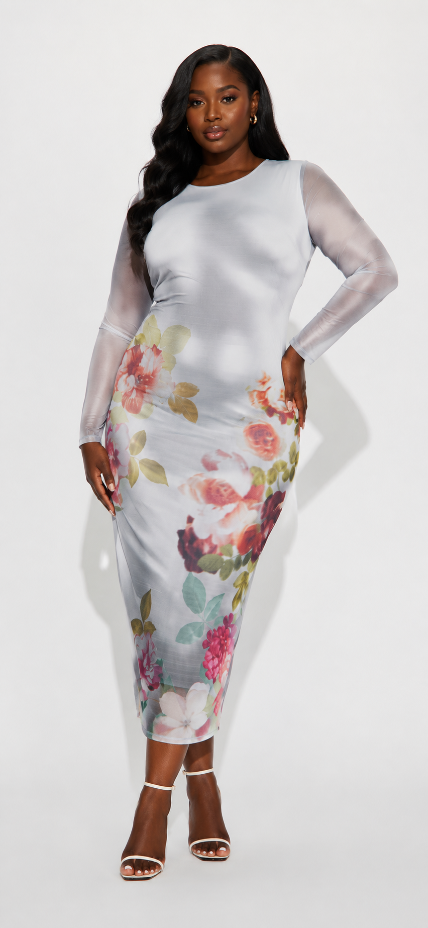 NWT FashionNova Grey Floral Dress Best Size 2X