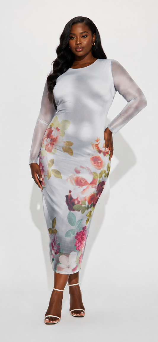 NWT FashionNova Grey Floral Dress Best Size 2X