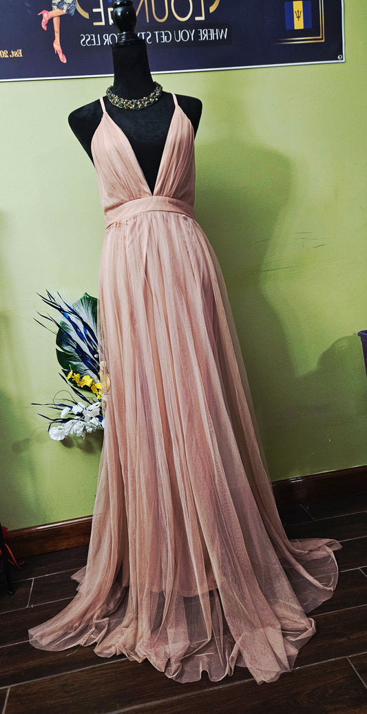 Luxxel Blush Dress With Tulle Size Medium