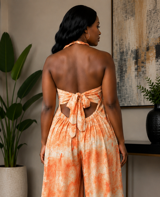 Belangelique Orange & Yellow Halter Jumpsuit Best Size up to Slim XL