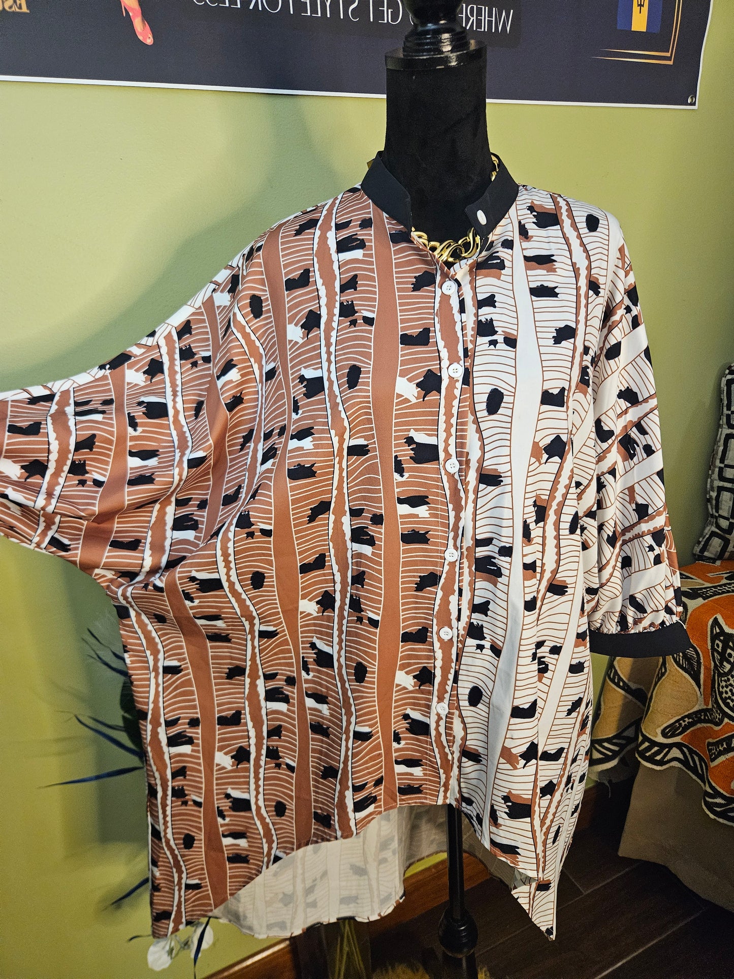 Shein Brown/Black High/Low Blouse Size Large