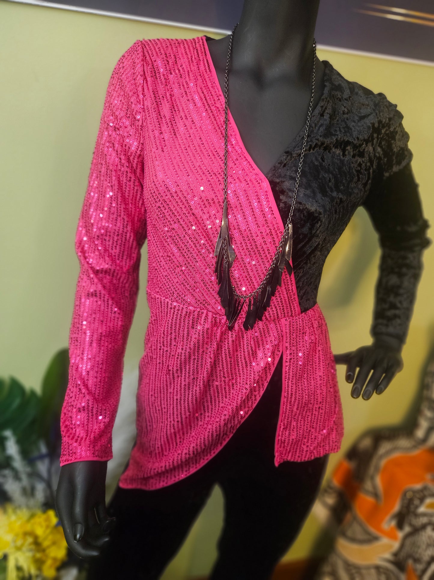 Double Crazy Pink and Black Jumpsuit Size Up to Slim Medium