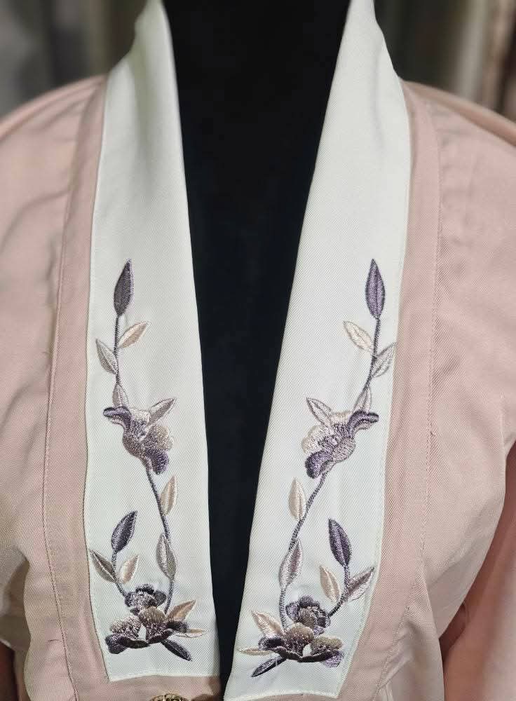 Pink Asian Kimono, Missing Pearl on Buckle, Size M/L