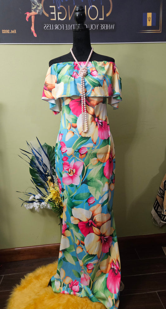 Unbranded Green Off Shoulder Floral Maxi Dress Size XL