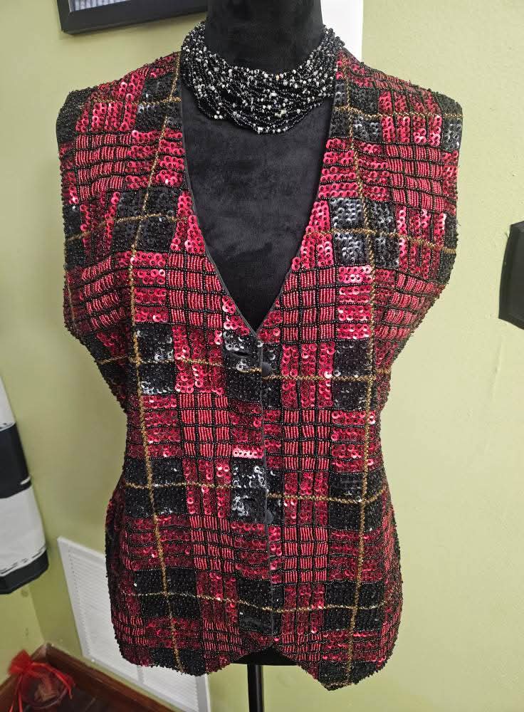 Effeci Red Sequin Vest Size Large (Pit to Pit is 20 inches)