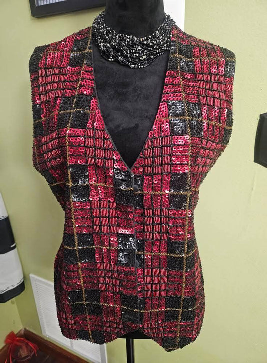 Effeci Red Sequin Vest Size Large (Pit to Pit is 20 inches)