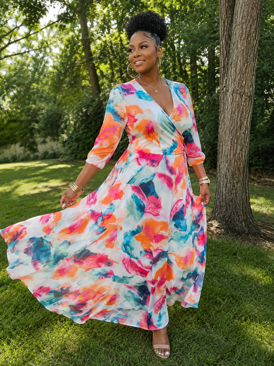 Harlow & Rose White Colorful Dress Size Medium