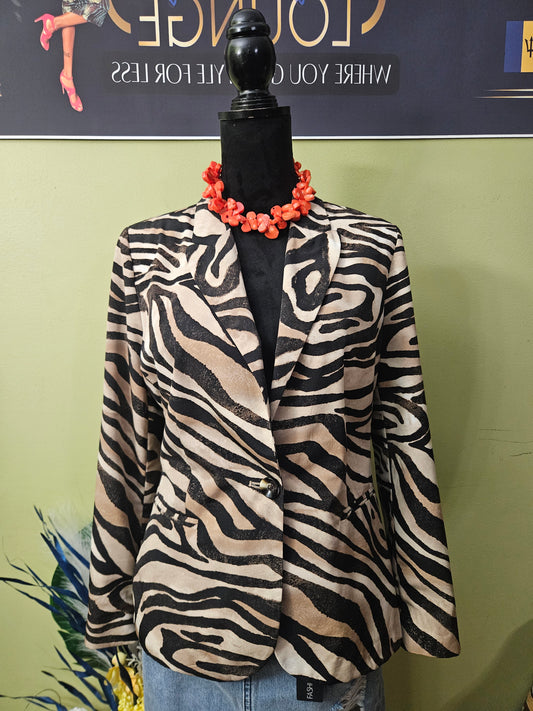Chico's Black/Taupe Animal Print Blazer Size Medium