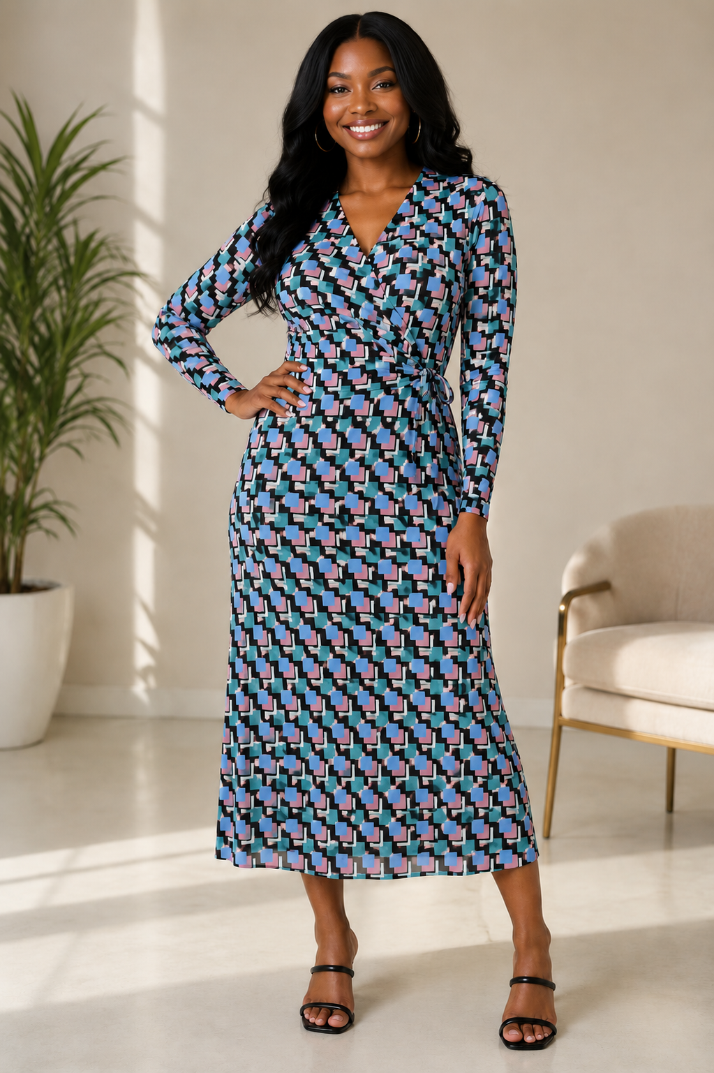 Anne Klein Blocks Printed Dress Size Large