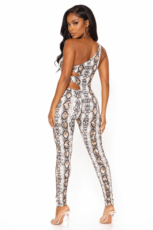 Animal Print One Shoulder Jumpsuit Size Medium