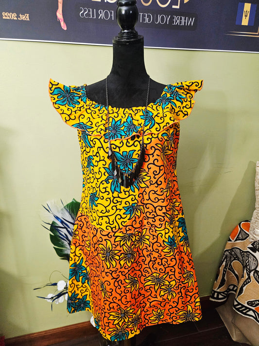 Orange and Yellow On / Off Shoulder Dress Size Small