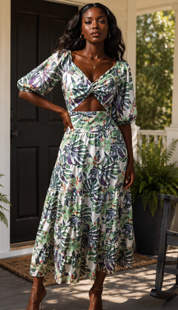 S.Deer Concept Blue & Green Maxi Dress Size Large
