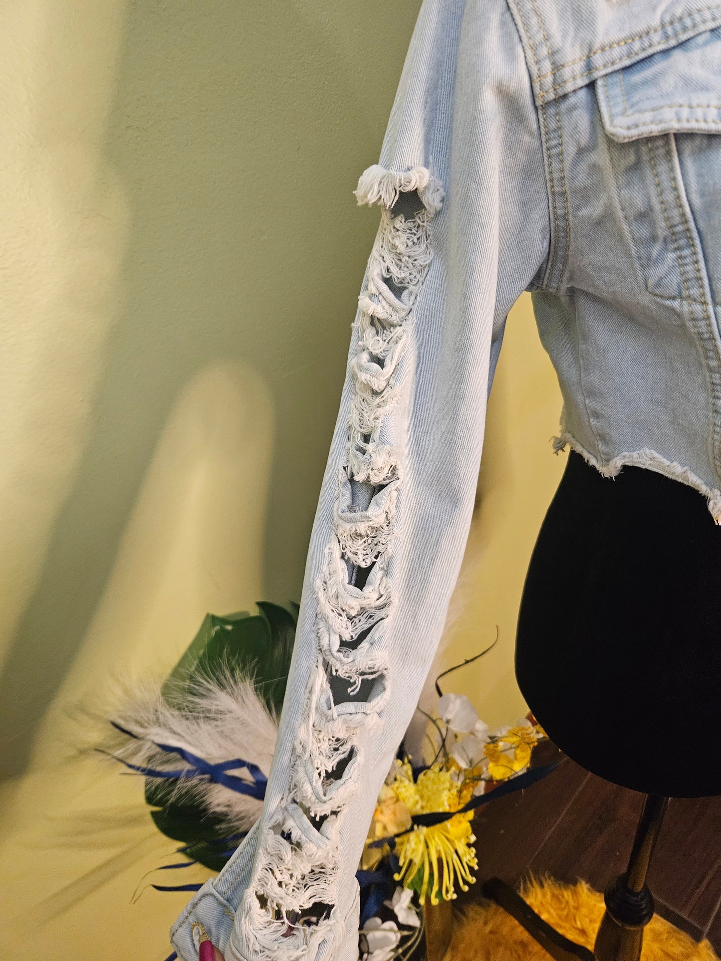 Shein Denim Distressed Crop Jacket Size Small