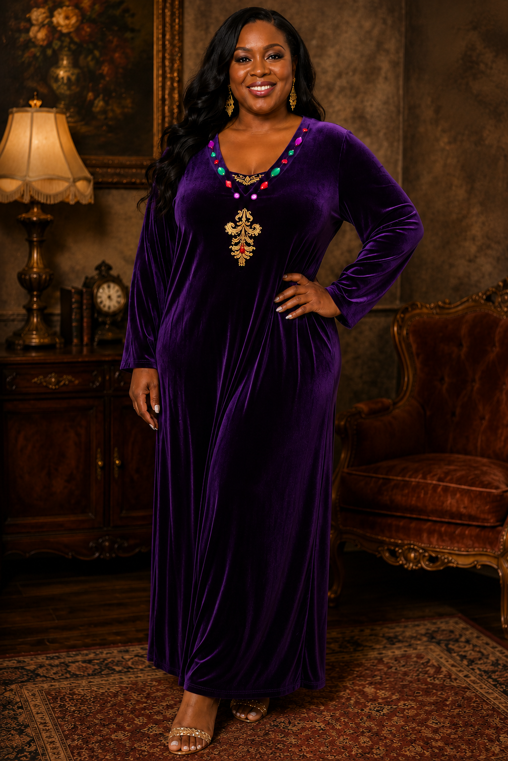 Anna Maxwell Purple Velvet Maxi Dress with Jewel Details Size 22W