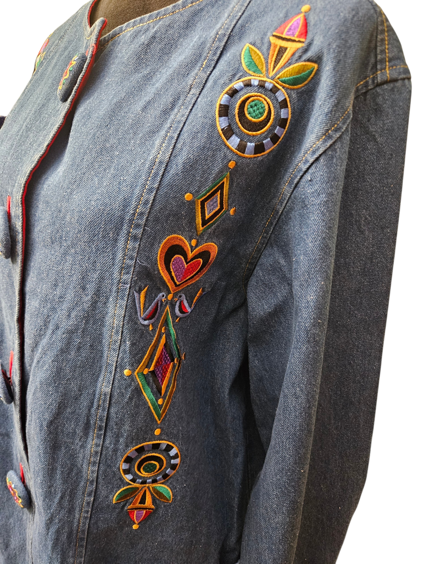 Bob Mackie Embroidered Denim Jacket Size Large