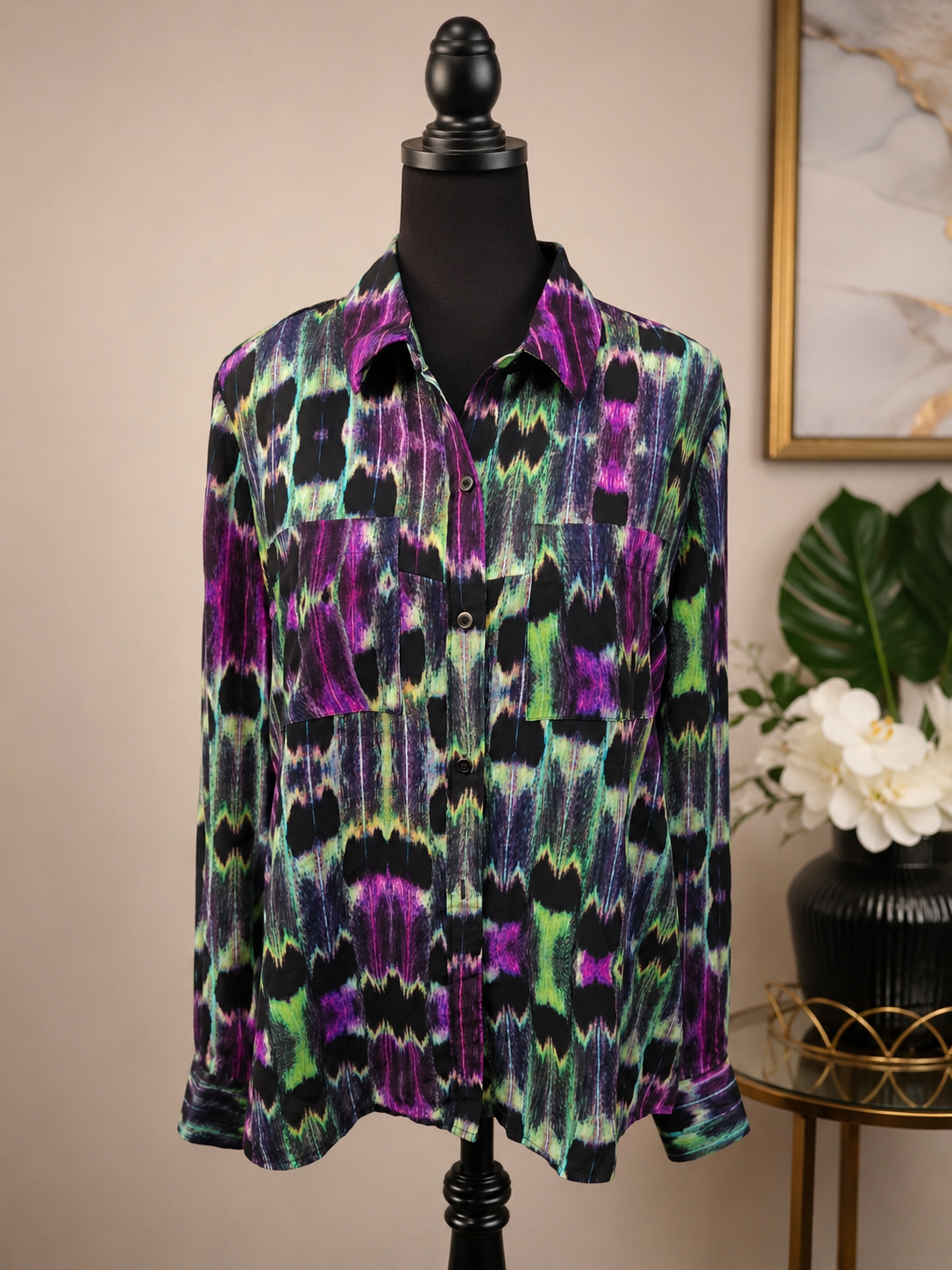 L'Amour Purple & Green Blouse Size XL