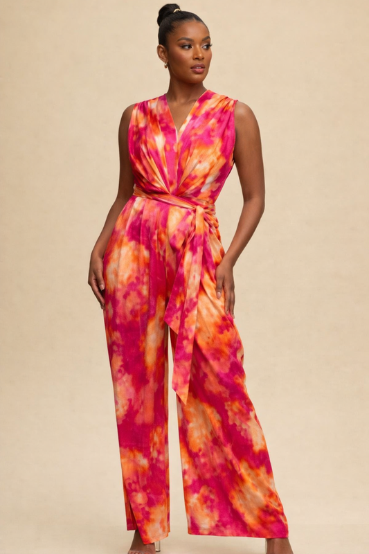 NWT FashionNova Orange/Pink Tie Dye Jumpsuit Size Large