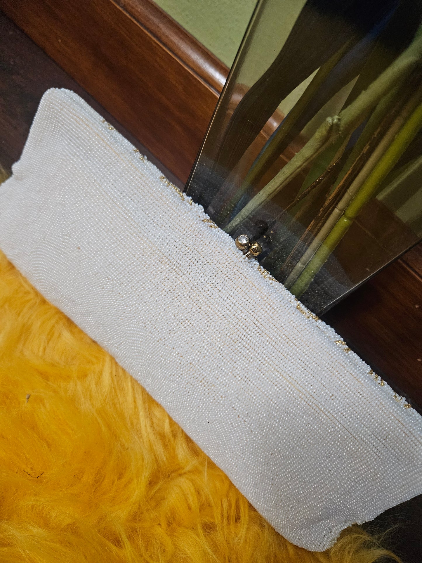 White and Gold Beaded Vintage Clutch