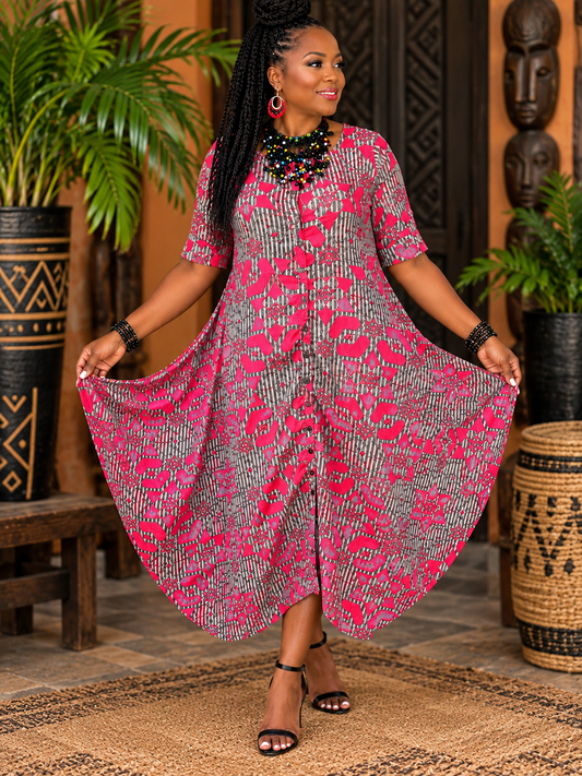 Bombay & Paisley Red Ethnic Print Button Down Dress Size Large