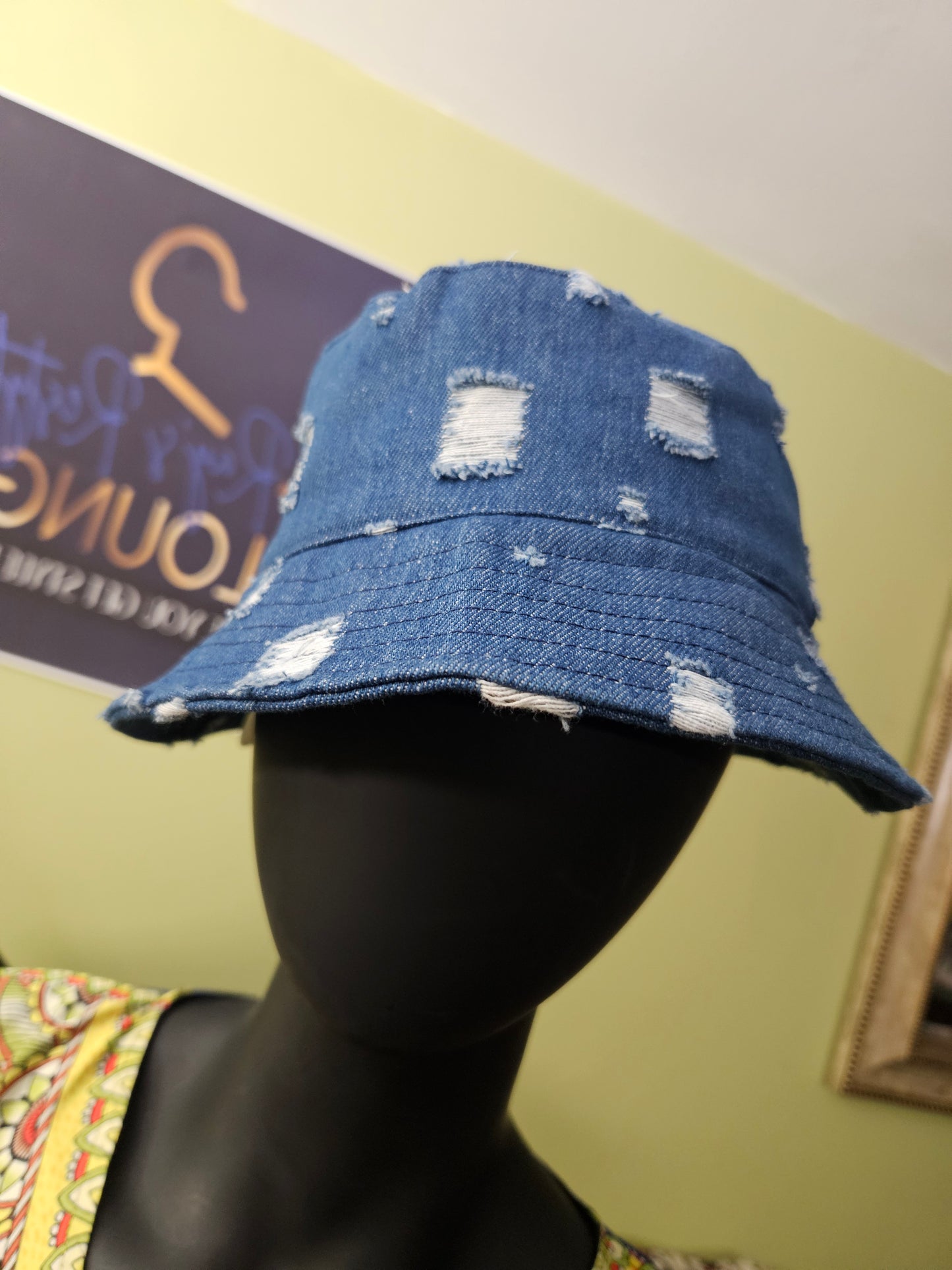 NWT Dark Denim Distressed Bucket Hat Size Large