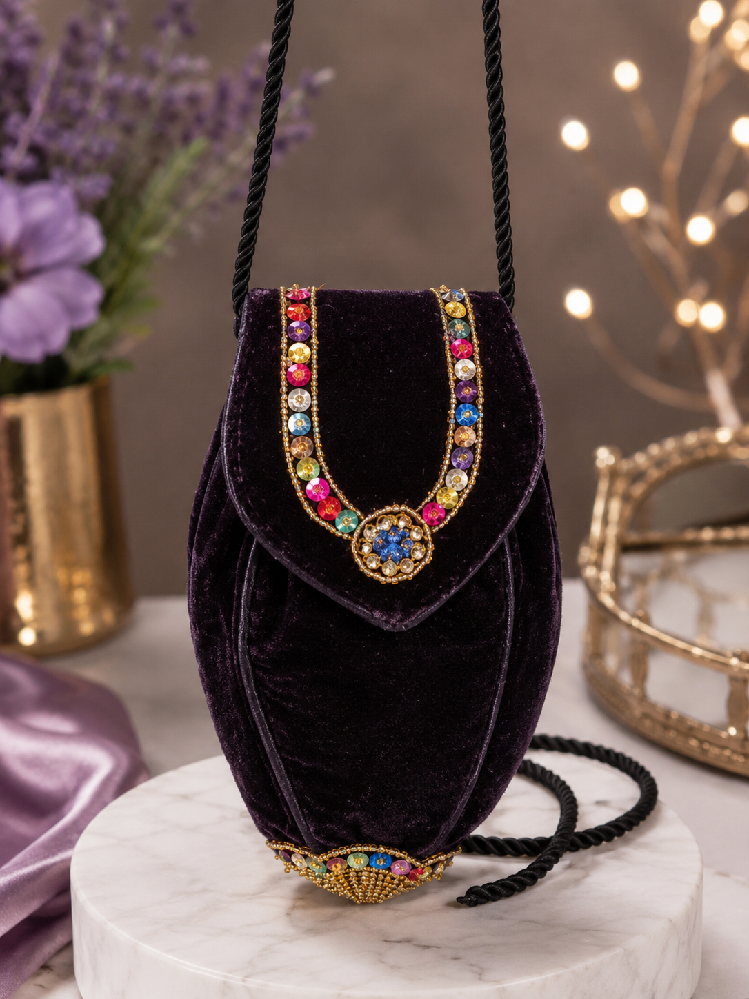 Lancome Vintage Purple Jeweled and Beaded Velvet Bag