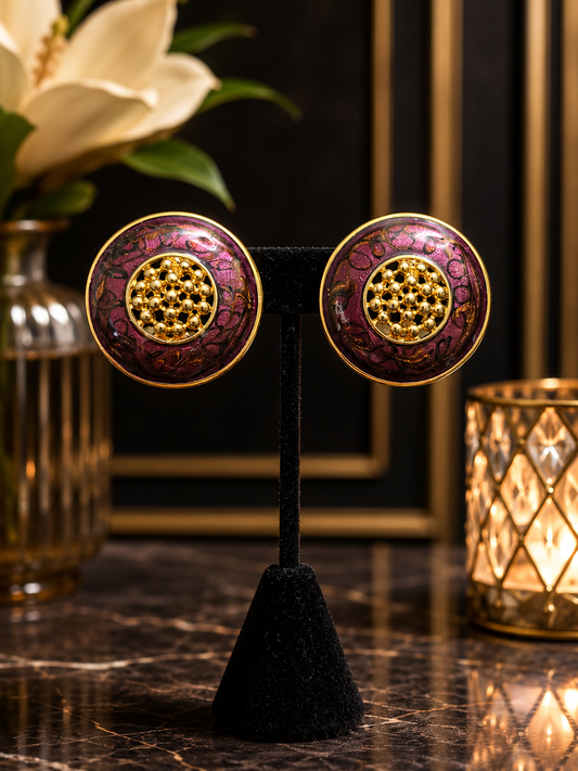 Purple and Gold Clip On Earrings