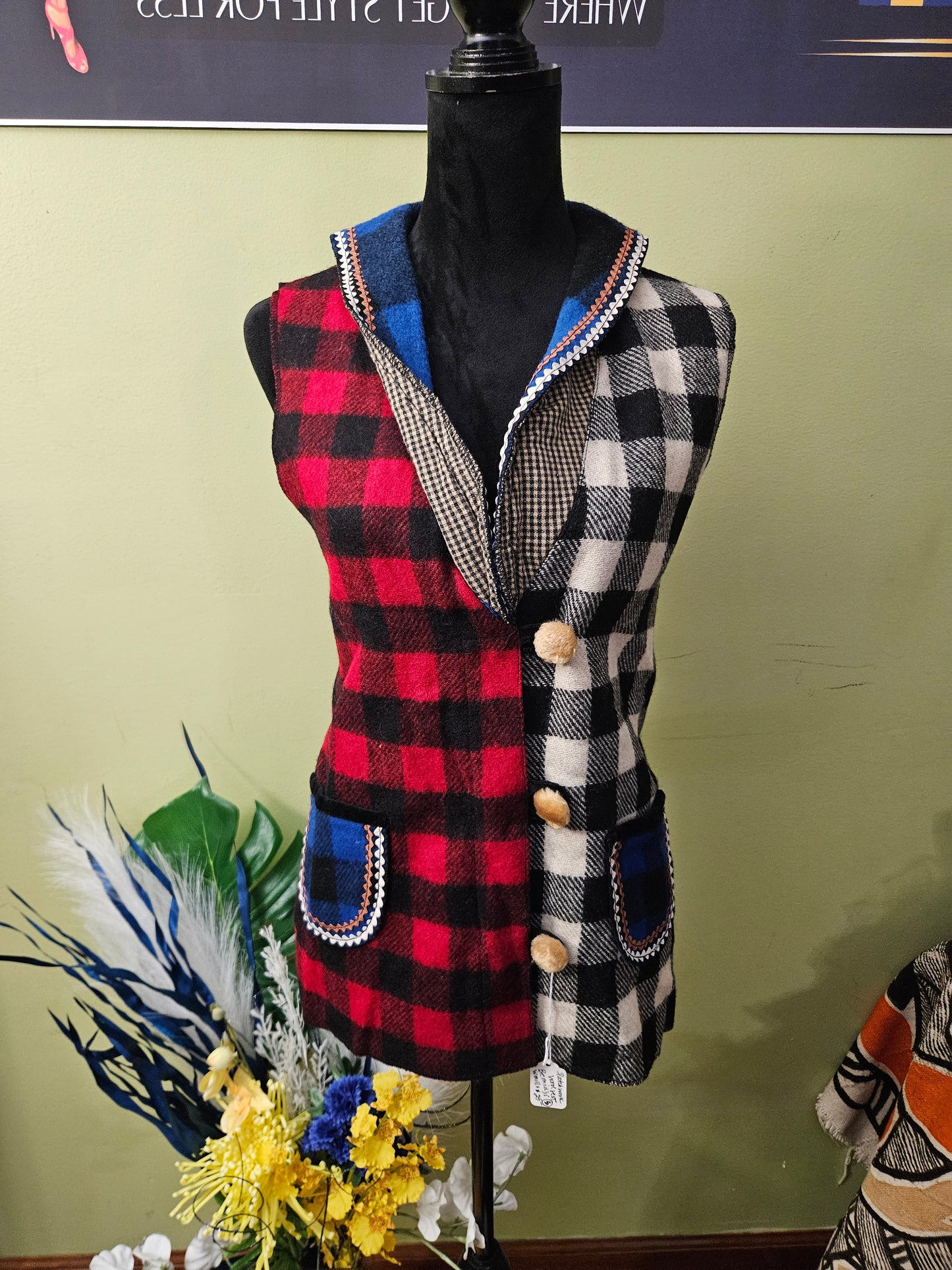 NWT Birchberry Plaid Wool Vest Size Small / Medium