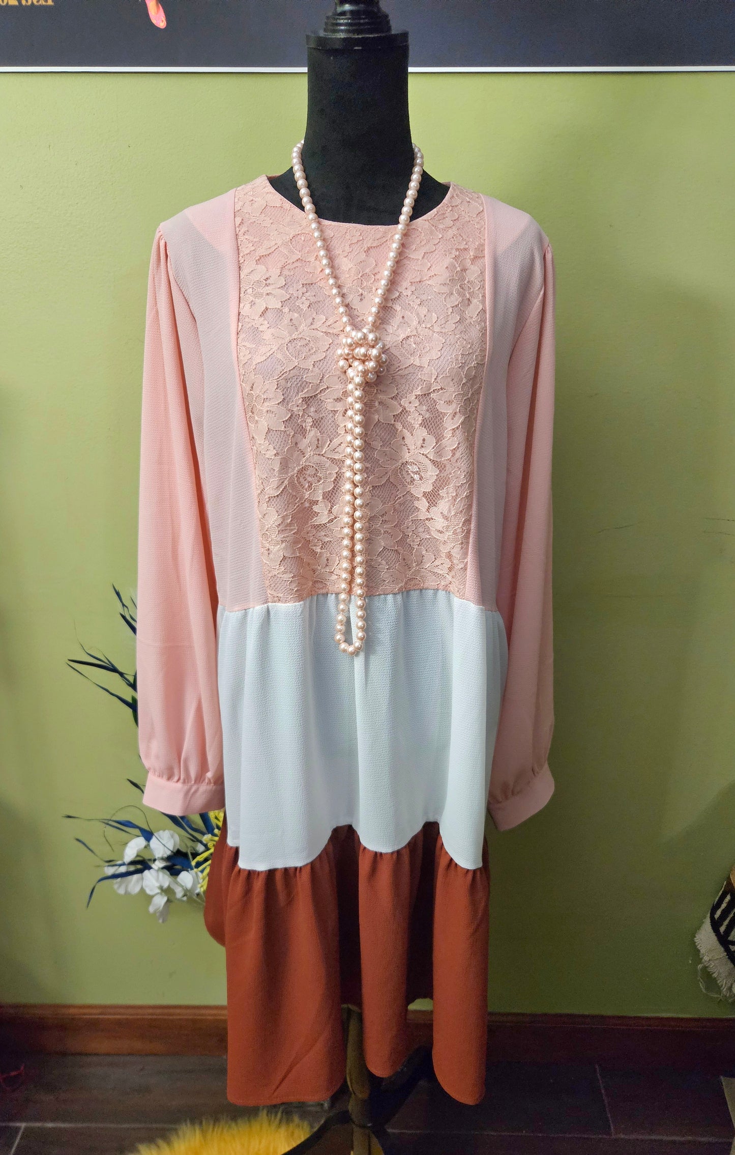 REFKA Peach Babydoll Dress with Lace Size 16