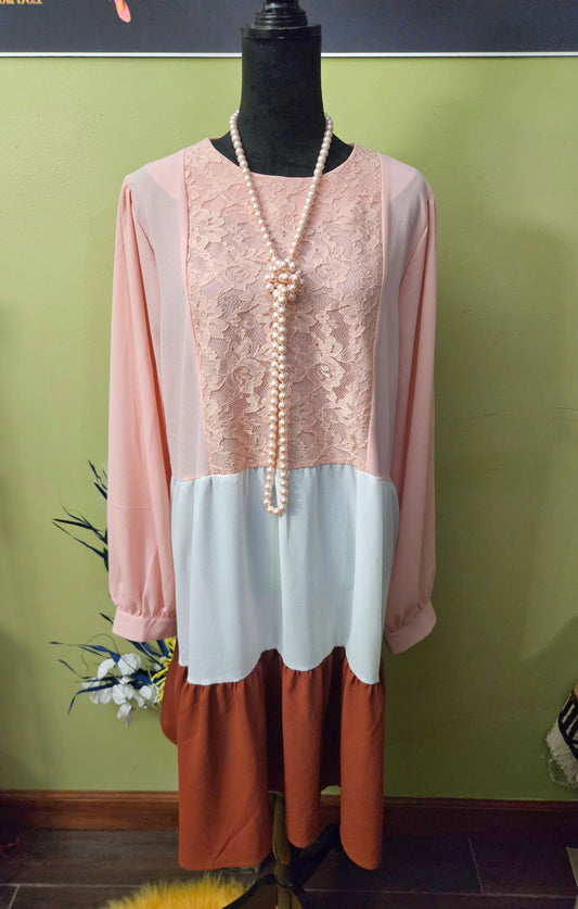 REFKA Peach Babydoll Dress with Lace Size 16